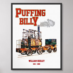Poster Puffing Billy Steam Train Locomotive Inglês