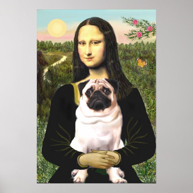 Póster Pug 3 (castanho claro) - Mona Lisa (Frente)