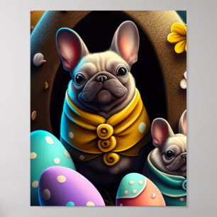 Poster Pug Adorável com Ovos de Páscoa Uma Celebração Div