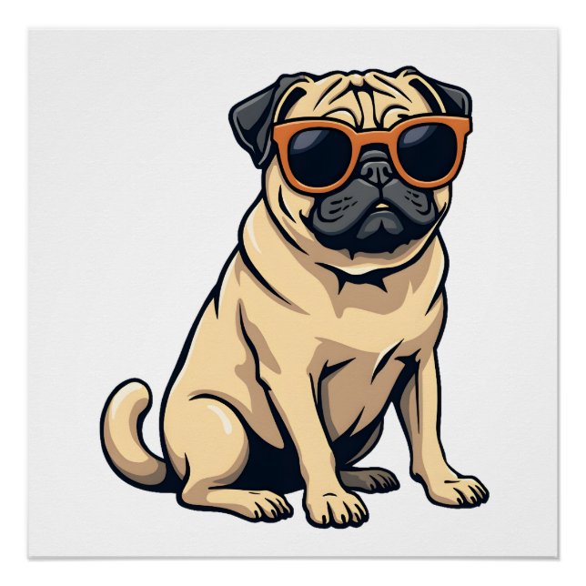 Póster Pug Antigo Fazendo Dab com Óculos de Sol Cachorro  (Frente)