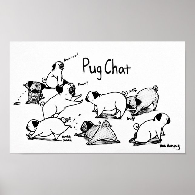Póster Pug Chat (com insetos pretos) (Frente)