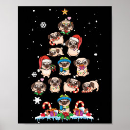 Poster Pug Christmas Tree Dog Papais noeis Feliz Pugmas X
