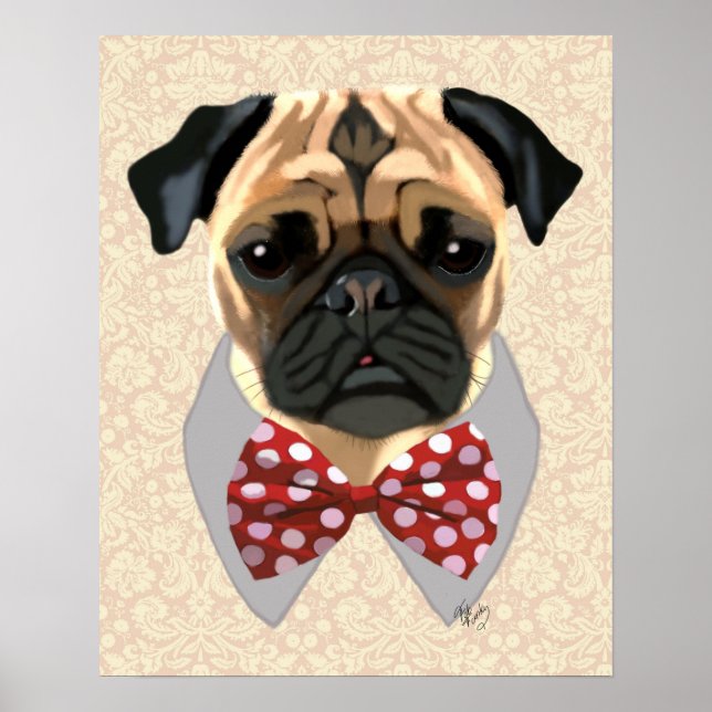 Poster Pug com Arco vermelho e branco (Frente)