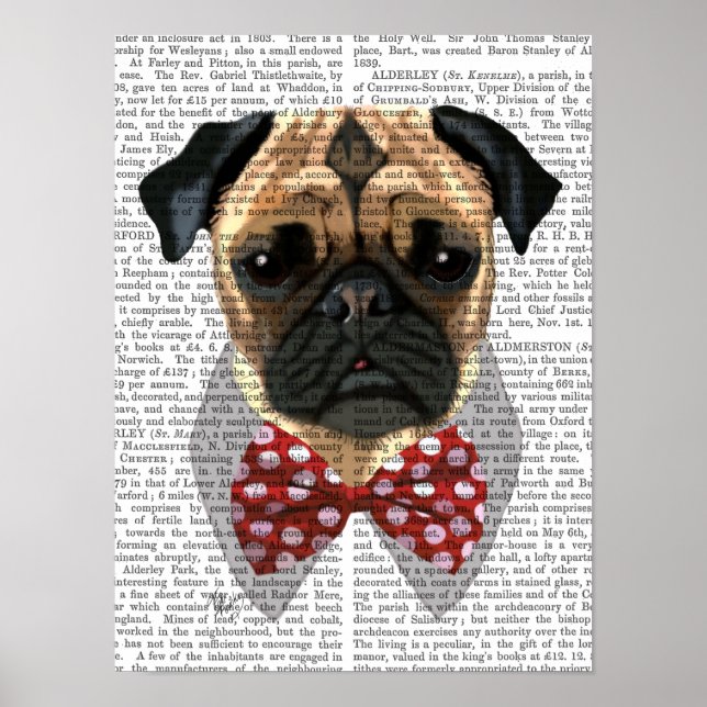 Póster Pug com Arco vermelho e branco (Frente)