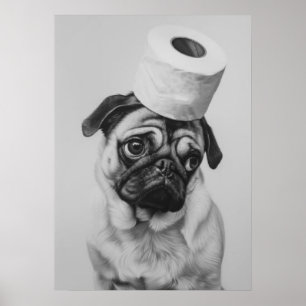 Poster Pug com chapéu de papel higiênico