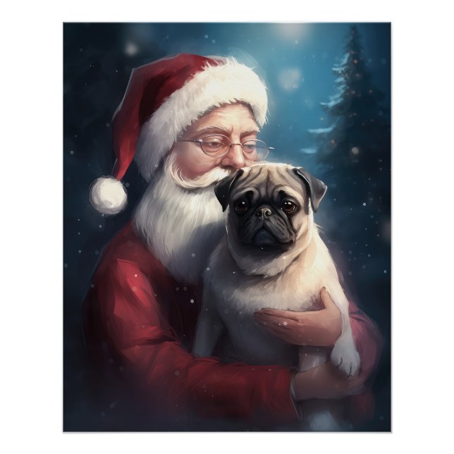 Póster Pug Com Papai Noel Natal Festivo (Frente)