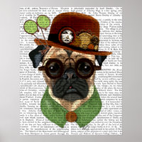 Pug com Steampunk Bowler Hat