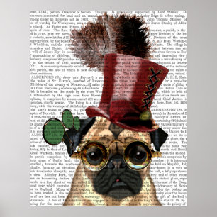 Poster Pug com Style Steampunk Top Hat