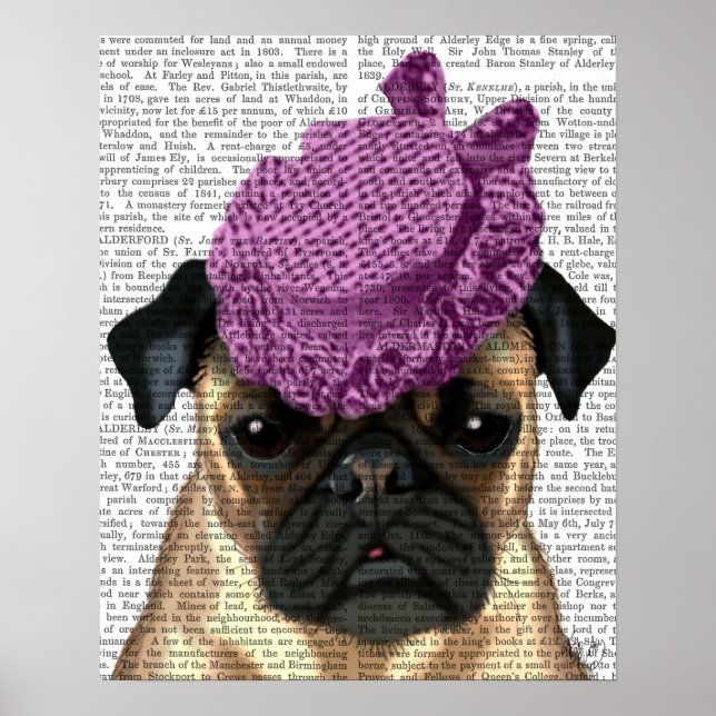 Poster Pug com Vintage Purple Hat (Frente)