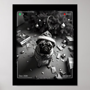 Poster Pug de Natal Flagrado pela Câmera