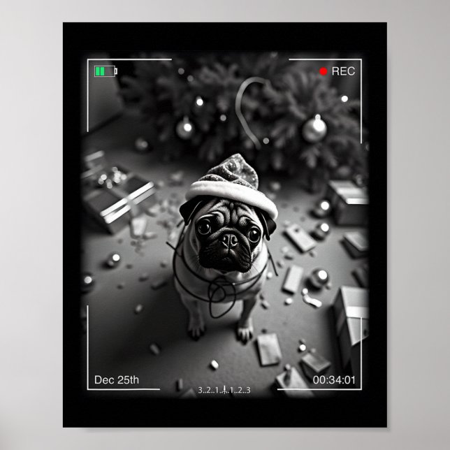 Poster Pug de Natal Flagrado pela Câmera  (Frente)