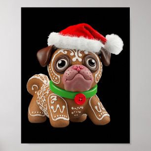 Poster Pug de Pão de Mel Engraçado Natal Mulheres Homens