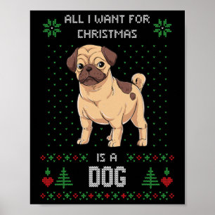 Poster Pug de Suéter de Natal Feio Cachorro de Suéter Fei