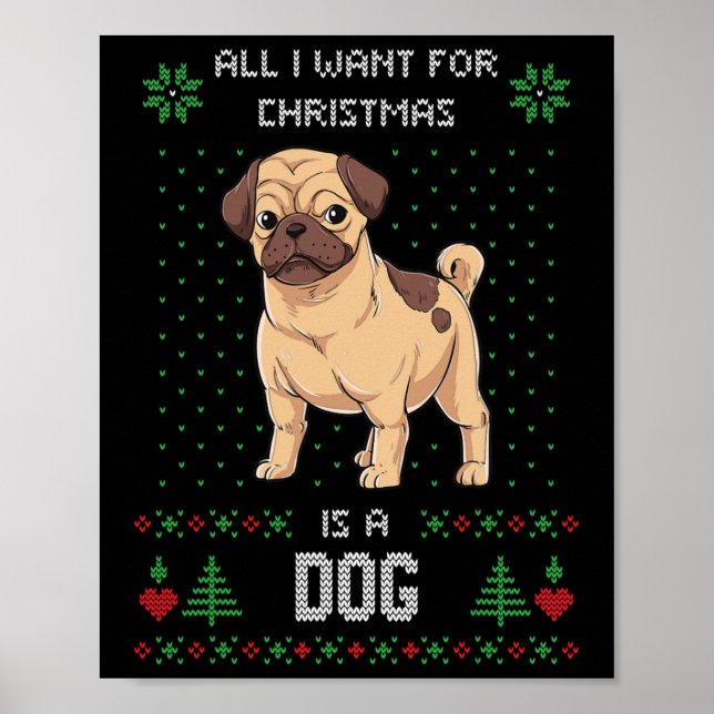 Poster Pug de Suéter de Natal Feio Cachorro de Suéter Fei (Frente)
