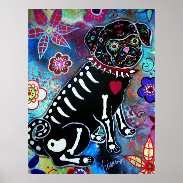 Póster Pug Dia de los Muertos Dog Lover (Frente)