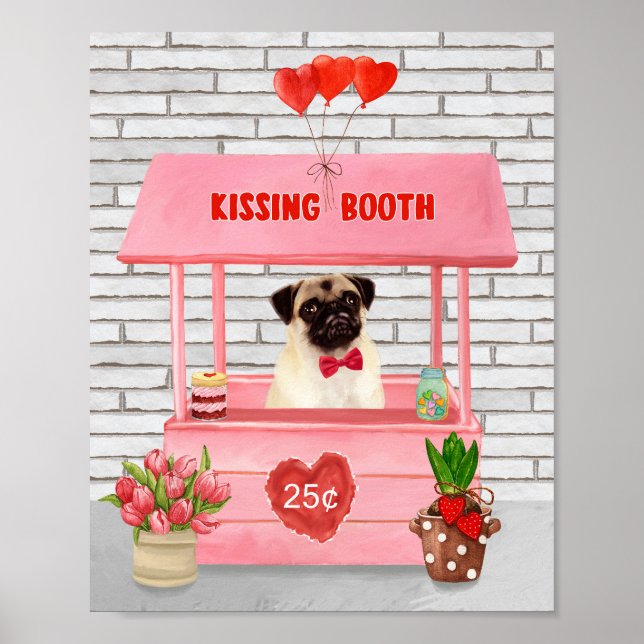 Poster Pug Dia de os namorados Cachorro Beijando Booth (Frente)