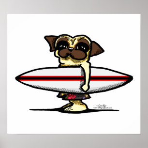 Póster Pug do surfista