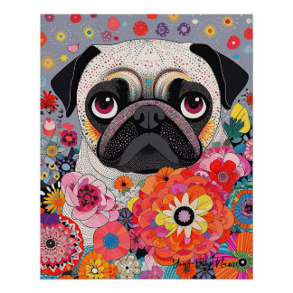 Póster Pug Dog and Flowers 001 - Tailor jewel