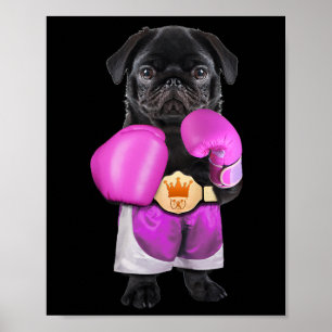 Poster Pug Dog Boxing Engraçada Formação De Malhações
