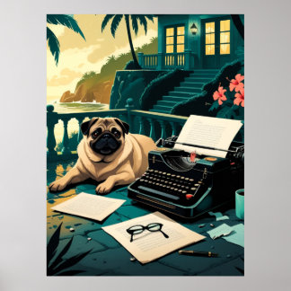 Poster Pug Dog gentleman vintage