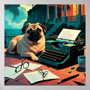 Poster Pug Dog gentleman vintage