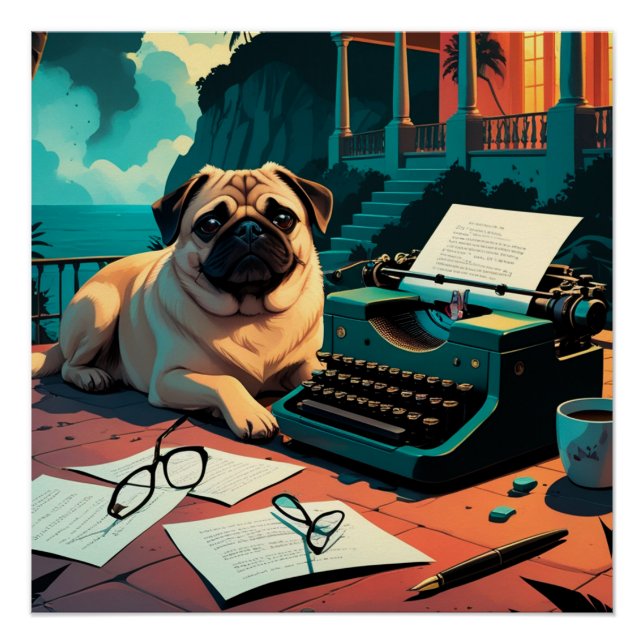 Póster Pug Dog gentleman vintage (Frente)