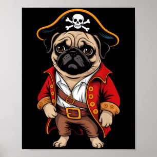 Poster Pug Dog Pirate Shirt Boys Crianças Skull Halloween