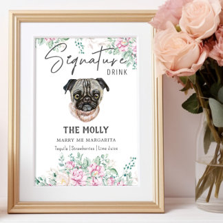 Poster Pug Dog Signature Drag Sinal