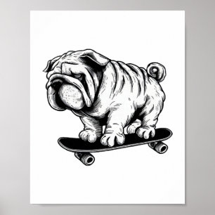 Poster Pug dog skateboarder desenho de arte nas ruas