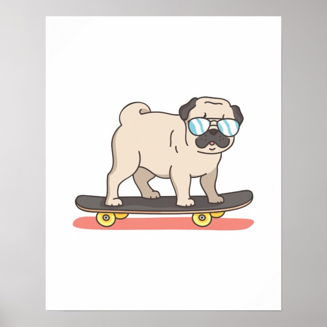 Poster Pug Dog Skater Skateboard Gifes Engraçados (Frente)