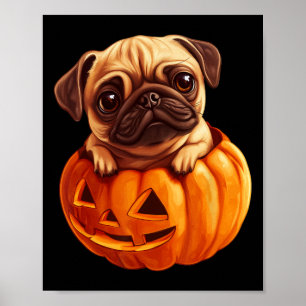 Poster Pug In Pumpkin Halloween Pugkin Cute Pug Halloween