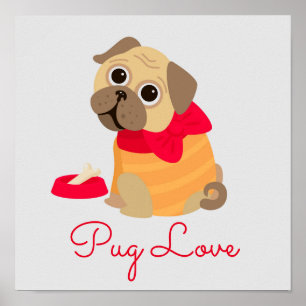 Poster Pug Love adorável cachorrinho