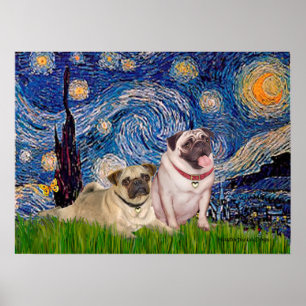 Póster Pug Pair (camisa) - Noite Estrelada