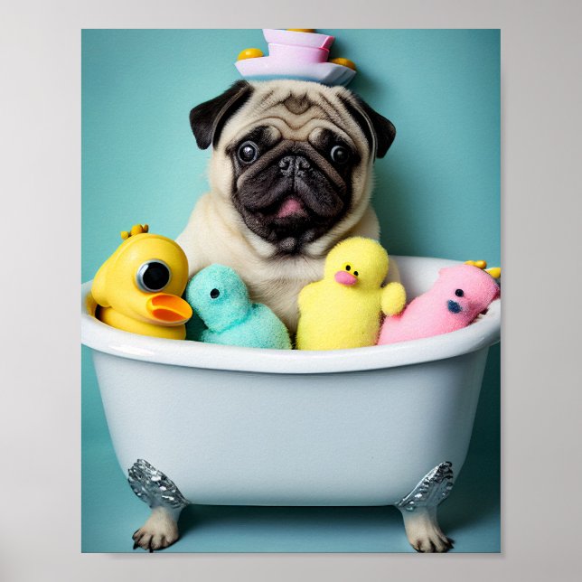 Poster Pug Paradise: Uma Beleza Bandeira na Tubagem (Frente)