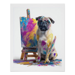 Póster Pug Pintor � Cão de Arte Abstrata
