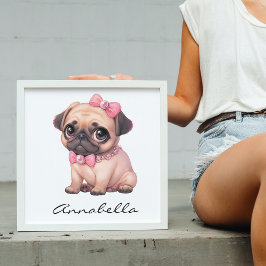 Poster Pug Puppy Com Ilustração De Arco Rosa Nome Persona