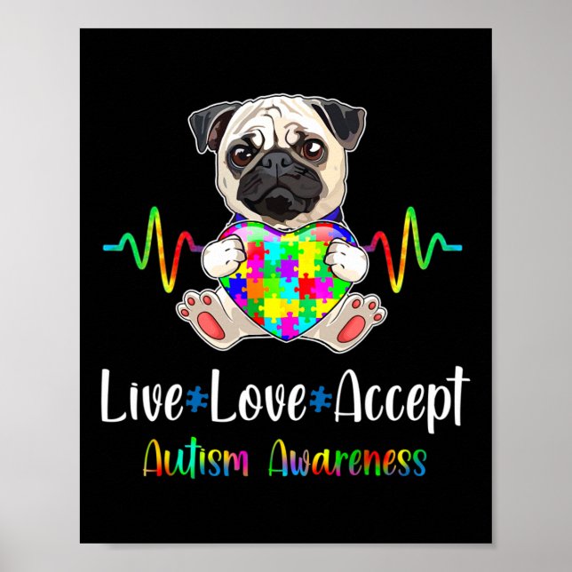 Poster Pug Quebra-cabeça Piece Live Love Aceitar Consciên (Frente)