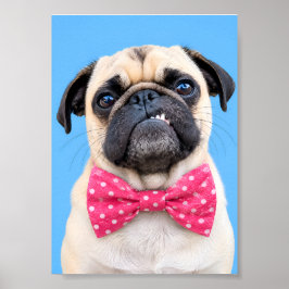 Poster Pug Usando Laço Rosa