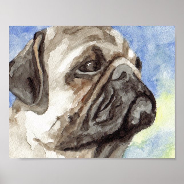 Póster Pug Watercolor Retrato (Frente)