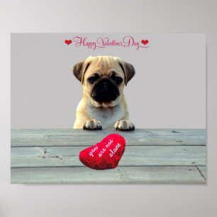 Póster Pug Wishing Feliz dia de os namorados