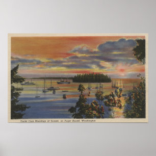Póster Puget Sound, WA - amarrações do yacht club no po
