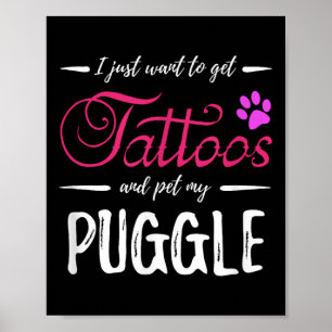 Poster Puggle Dog Lover Tatuagem Camisa Engraçada Cachorr