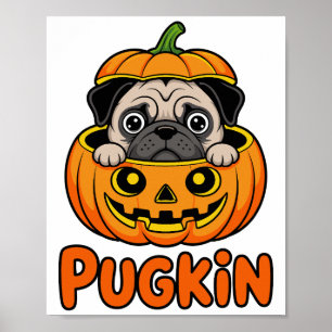 Poster Pugkin de Halloween, Cachorro Pug Abóbora