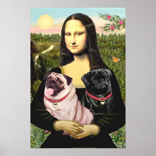 Poster Pugs (Cor de Veado + Preto) - Mona Lisa (Frente)