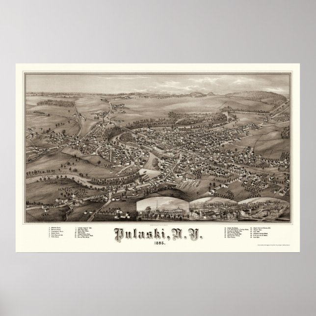 Póster Pulaski, Novo Mapa Panorâmico - 1885 (Frente)