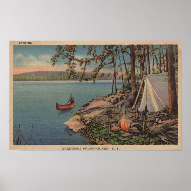 Poster Pulaski, NY View da Canoa, Camping, Tent, Lago (Frente)
