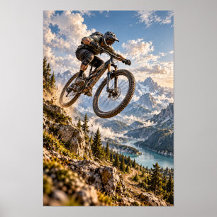 Poster Pulo de Bicicleta de Montanha Paisagem Alpina Aven