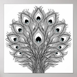 Poster Pulsating Peacock Feather Decoupage Template Line 