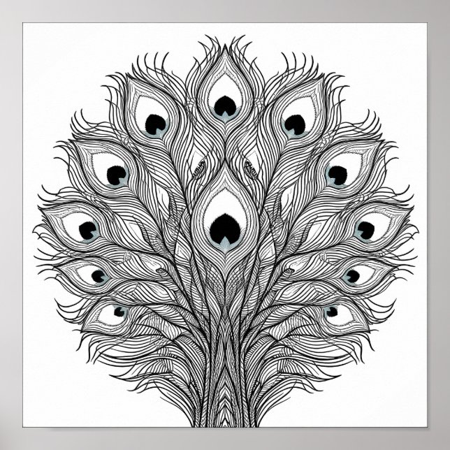 Poster Pulsating Peacock Feather Decoupage Template Line  (Frente)