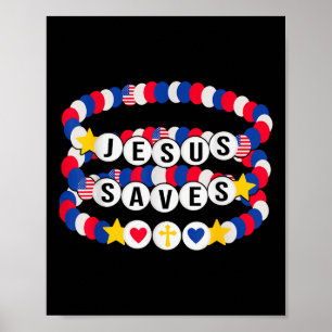 Poster Pulseiras Jesus Salva EUA Menina Cristã Patriótica